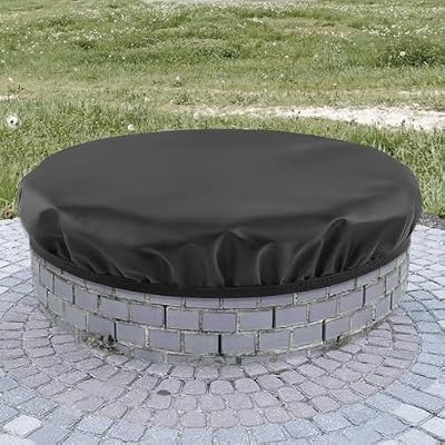 Outdoor Built In Fire Pit Cover for In-Ground Waterproof Heavy Duty 600D Oxford 52-56 Inch Large Round Built In Stone Fire Pit Cover