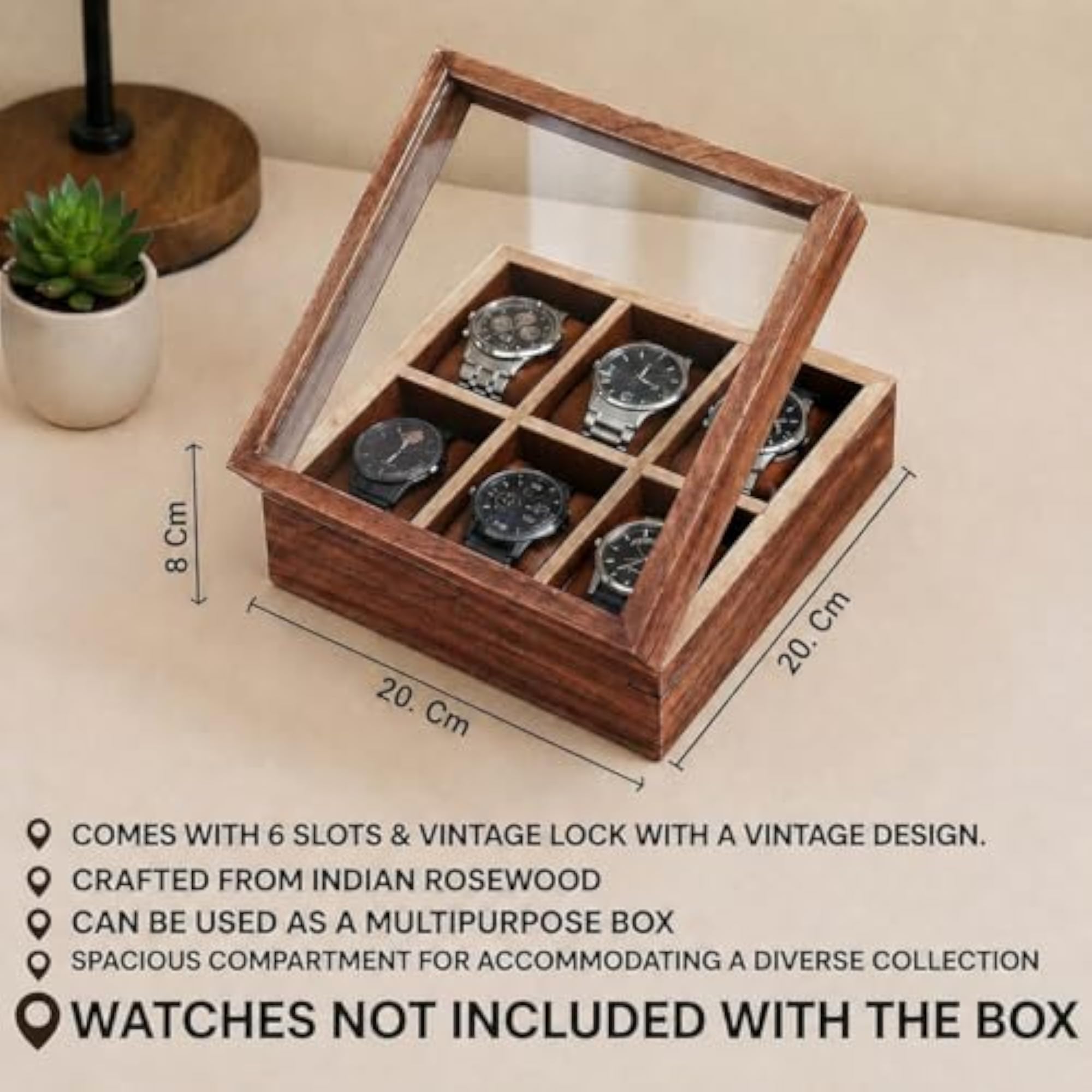 Wooden Watch Box Organizer with 6 Slots