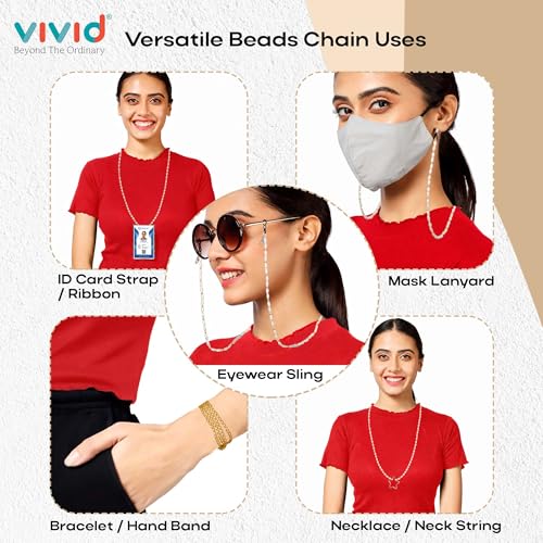 Image of VIVID vision Unisex Adult Beads Eyeglass Holder Strap Cord | New Chain Adjust on Sunglasses | Anti-slip Retainer Lanyard String Eyewear Frame | CH-287A-White