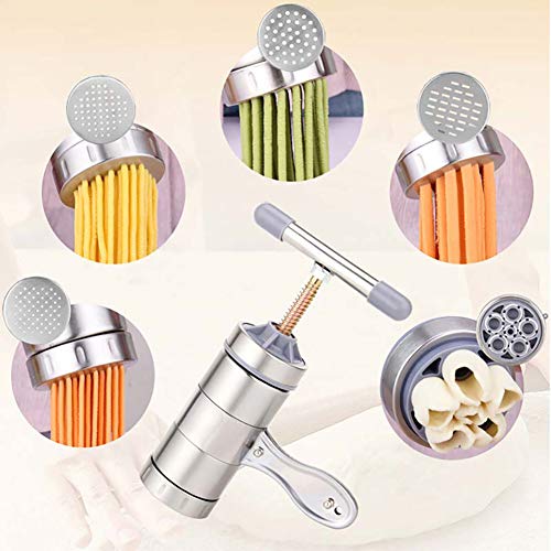 Stainless Steel Pasta Maker - Manual 5-Head Kitchen Tool for Homemade Noodles and Fresh Pasta