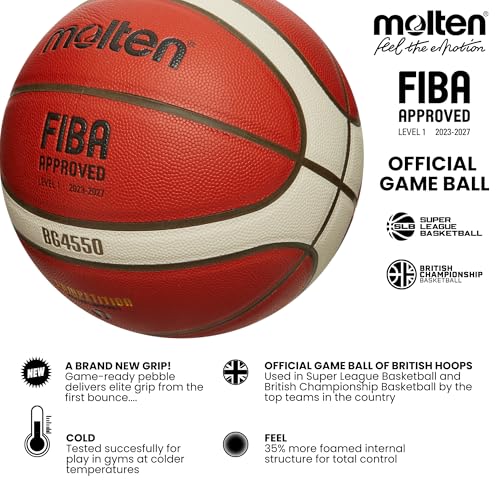 Image of Molten B7G4550 Basketball I The Official Game Ball of British Hoops! I Size 7 I Game-Ready Pebble I Premium Composite Leather I Super League I British Championship Basketball