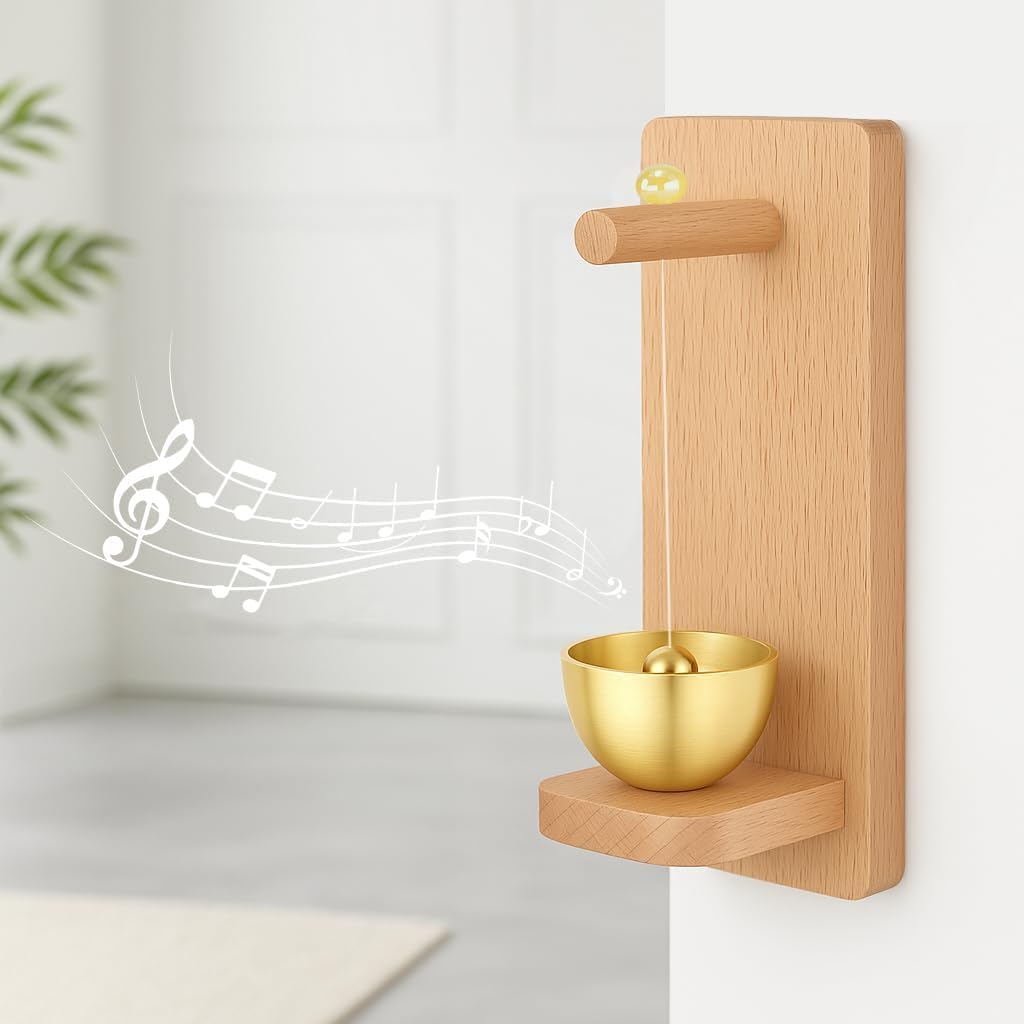 Shopkeepers Bell for Door Opening – Decorative Wooden Chime with Brass Bell, Easy Paste Mount for Home, Office, Café, Store, Garden & Porch – Idle for Housewarming Gifts or Daily Use