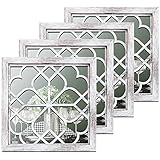 Tatuo 4 Pcs Mirrors Square Wall Mirror, Gorgeous Rustic Farmhouse Accent Mirror, Rustic for Bathroom Renovation Bedrooms Living Rooms, 12 x 12 Inch(Elegant White)