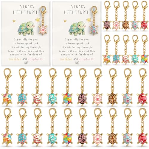 Kenning 30 Travel Turtle Bulk Lucky Sea Turtle Positive Inspirational Charm Gifts with Greeting Cards for Women Teacher Appreciation Nurse Week Coworker Volunteer