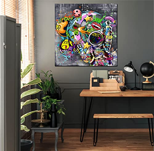 Kepgonegu Large Canvas Wall Art Modern Wall Decor Abstract Wall Art For Bedroom Banksy Graffiti Wall Art Ready To Hang Size 40" W X 40" H #TOP1