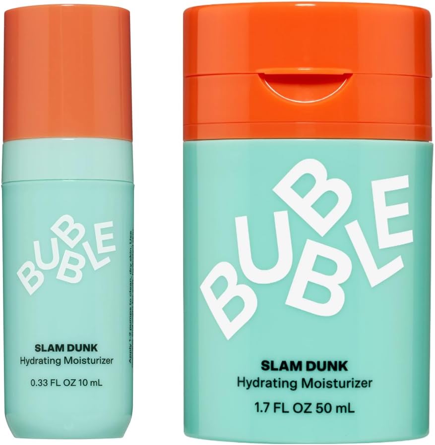 Bubble Skincare Slam Dunk Bundle - Hydrating Face Cream for Dry Skin Made with Vitamin E + Aloe Vera Juice for a Glowing Complexion - Skin Care with Blue Light Protection (50ml + 10ml, 2 Count)
