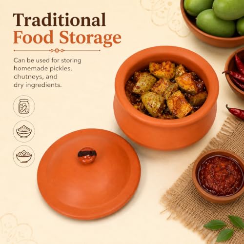 Image of KSI 1000ml Clay Dahi Handi with Lid | Terracotta Curd Pot for Storage | Food Safe Earthen Matka | Natural, Eco-Friendly Mitti Pot for Dahi, Storage & Traditional Use