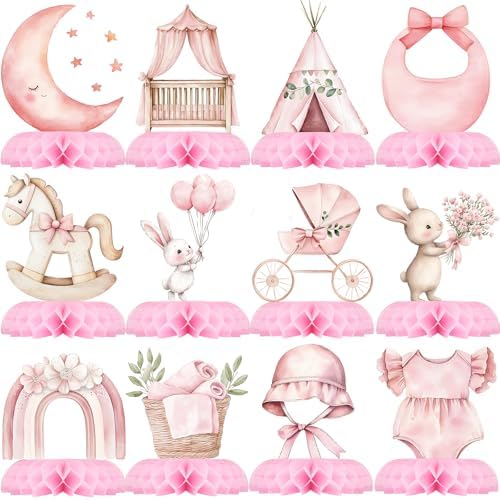 Pink Girl Baby Shower Centerpieces – 12 PCS Honeycomb Table Decor...