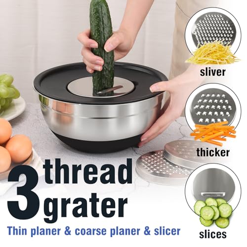 BEWOS 7 Piece Stainless Steel Mixing Bowls Set with Lid, Grater & Accessories - Nesting Bowls, Non-Slip Base, Sizes 4.5, 4, 3.5, 2.1, 1.5, 1.1, 0.7 Qt (US Qt) for Kitchen Mixing, Serving Bowls, Salad - Image 3