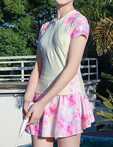 JadeRich Girls 2-Piece Swimsuits Sporty Skirted Bathing Suit Rash Guard Casual Swimwear for Teenagers2