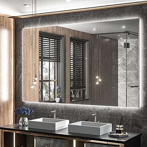 TETOTE 48 x 30 LED Backlit Bathroom Mirror with Light,3Color White/Warm/Natural,Anti-Fog Lighted Mirror,Dimmable,Vanity Mirror,Wall Mounted by TETOTE - Used condition - US$269.99