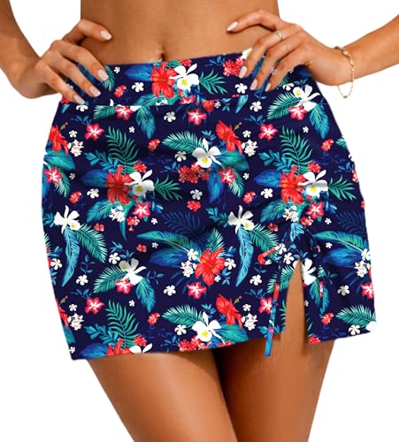 Image of AOBUTE Women UPF 50+ High Waisted Swim Skirt Side Slit Drawstring Beach Cover Up (No Lining)