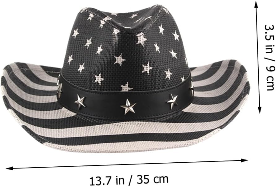 NOLITOY American Flag Cowboy Hat Straw Western Summer Hat for Men and Women Fourth of July Independence Day with Black Stripe