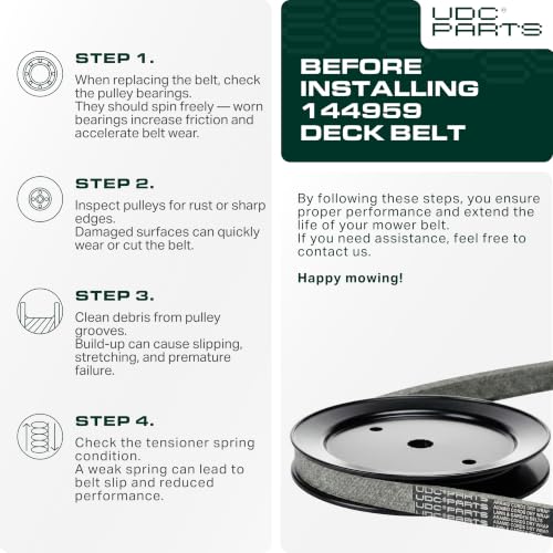 Image of UDC Parts 144959 Deck Belt - Replacement for 532144959 Craftsman 42 Inch Deck Belt DLT3000 LT3000 Husqvarna LT150 YT42LS YTH20B42T YTH1842, Poulan AYP Ariens Riding Mowers /Aramid Cord / 1 /2 inch x 95.4 inch