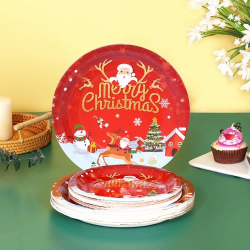 Christmas Paper Plates and Napkins Set, Christmas Plates Cups Napkins Forks Tablewares Party Supplies Serve 24 – Image 3