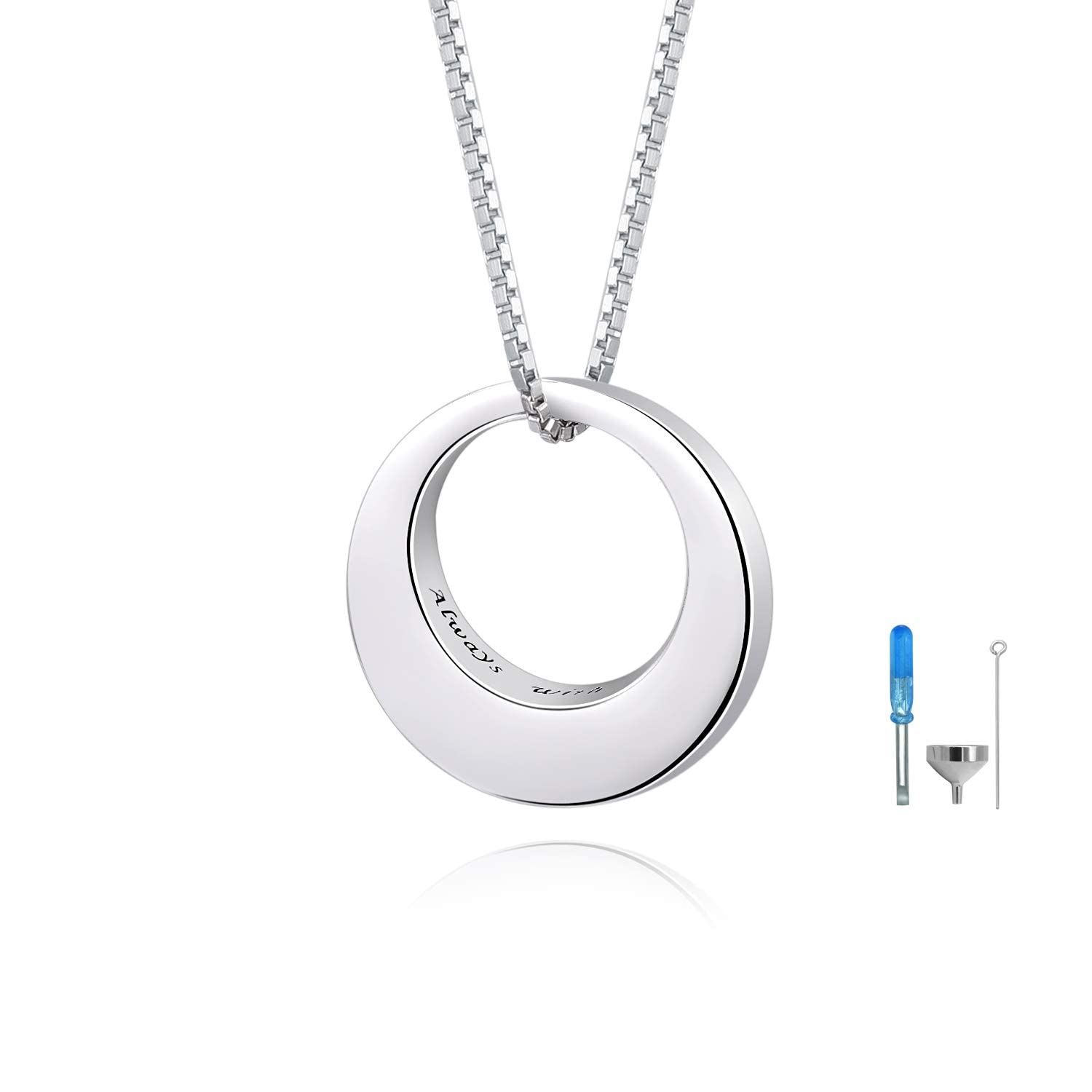BEILIN Sterling Silver Circle of Life Eternity Memorial Urn Necklace Always with me Cremation Jewelry Pendant Necklaces for ashes