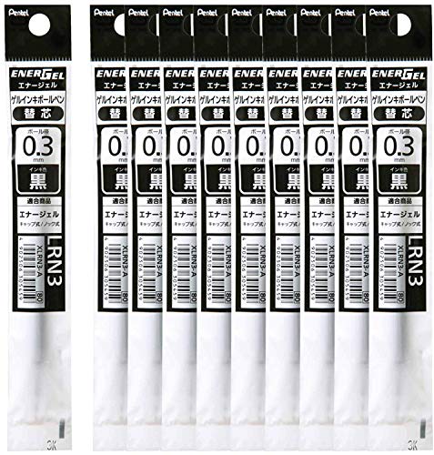 Pentel EnerGel Liquid Gel Ballpoint Pen Refill, 0.3mm Black Ink 10 Refills Set