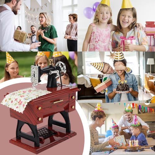 Image of PATPAT Vintage Mini Sewing Machine Retro Style Music Box Showpiece Wind-Up Music Box Ornament Creative Desk Decor Toy Vintage Gift for Kid Children
