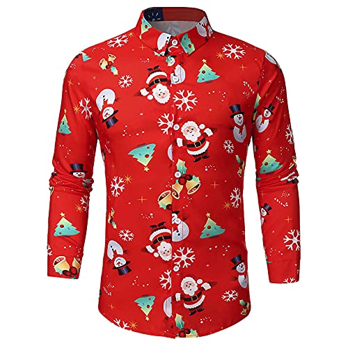Chemise Noel Homme Col Rabattu Slim Fit Mode Pull de Noel Homme Travail Extérieur Jeunesse Tee Shirt Homme Humour Casual Elégant Pas Cher Pulls, Gilets et Sweats Homme Noel Halloween Hiver Rouge L Cover