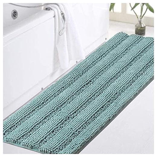 Turquoize Bathroom Runner Extra Long Bathroom Rug Blue Chenille Bath Rug Non Slip Shaggy Bath Mat Shag Shower Mat, Soft and Cozy, Super Absorbent Water, Washable Rug, 47 x 17 inches, Duckeggshell Blue