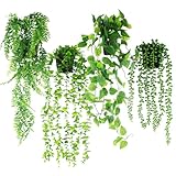 LIAILA 4 Stück hängepflanze künstlich, Kunstpflanze Hängend, Simulation Efeu Künstlich, künstliche hängepflanzen, kunstpflanzen hängend für Zuhause, Wanddekoration & Garten Dekoration