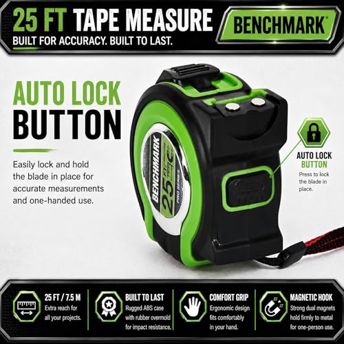 3 Pack - Tape Measures 25 ft - Easy to Read Fractions to 1/8th inch - Magnetic Tip - Thumb and Quick Lock - Autowind - Belt Clip - Green - Measuring Tape Retractable - Image 6