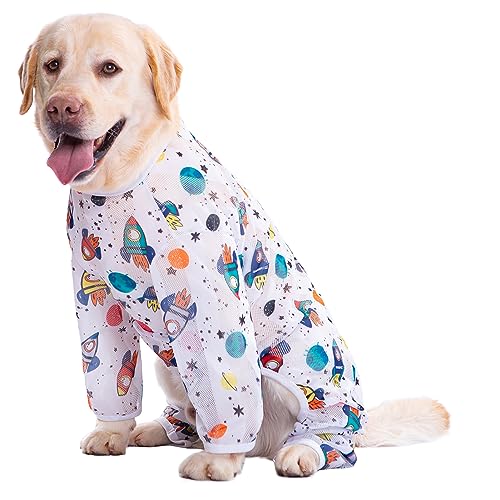 KUVEELA PET 犬服 大型犬 中型犬 クールベスト Tシャツ ドッグウェア クールウェア 夏服 通気 接触冷感 ひんやり 虫よけ 脱毛保護 日焼き防ぐ お散歩((長袖)ホワイト・ロケット 6L)