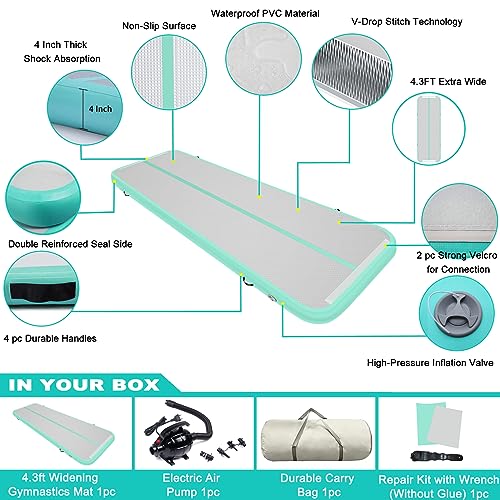 Image of GYUEM Inflatable Air Gymnastics Tumbling Mat 13ft /16ft /20ft 4.3ft Widening