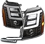 ZMAUTOPARTS LED Projector Headlights Black w/6' White DRL Compatible with 2007-2014 Cadillac Escalade [For Stock HID]