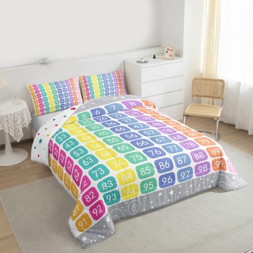 Image of Feelyou Numbers Alphabet Bedding Set Twin, Cartoon Alphabet Comforter Educational Comforter Set for Kids Learning Time Duvet Set with 1 Pillow Case