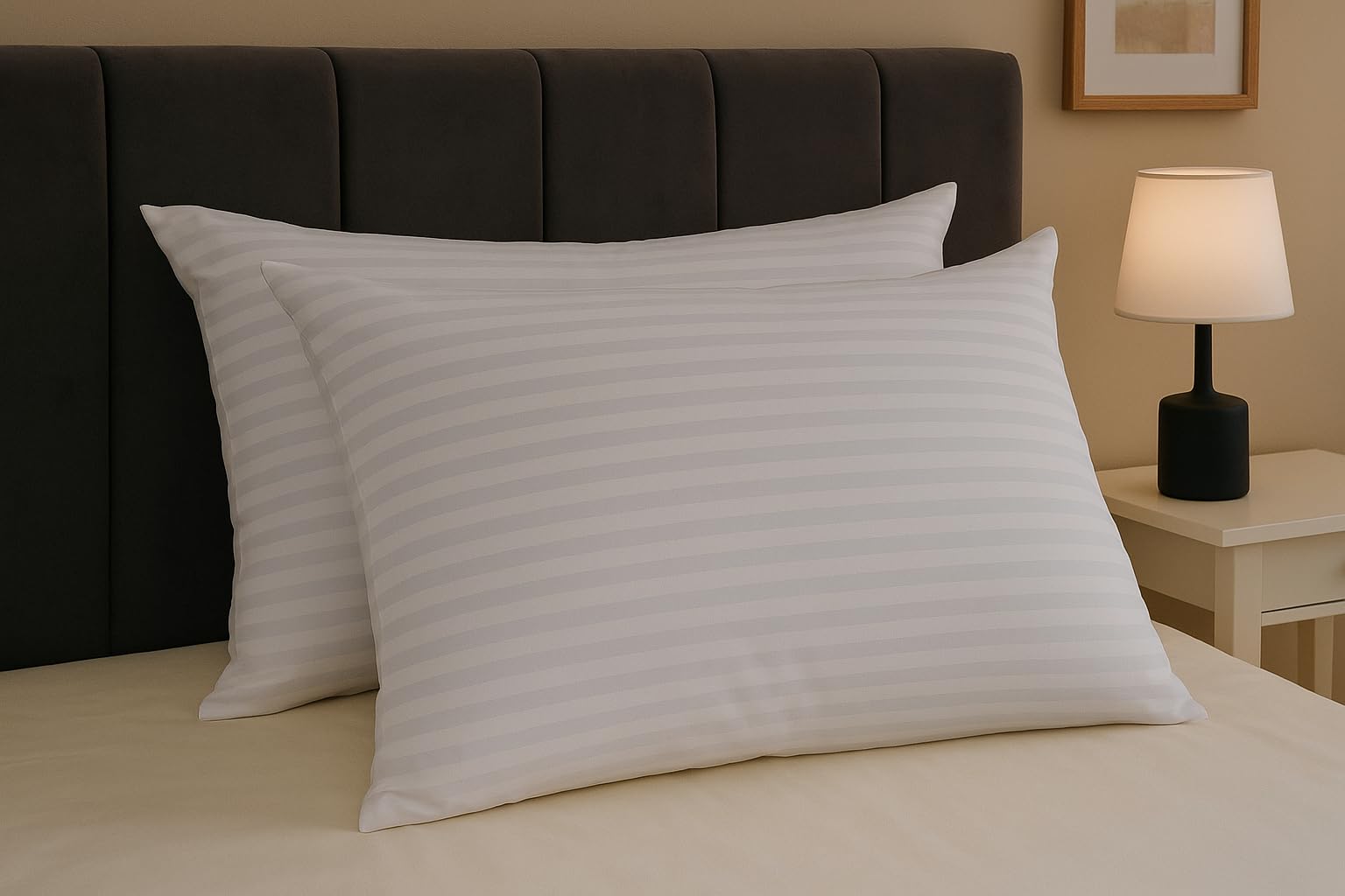 Arlinens Grey/White Stripe Pillows 2 Pack Hotel Quality Hollow Fibre Stuffed Anti-Allergy Pillows For Back Stomach & Side Sleeper Bed Pillows-Bounce Back Support Pillow-Standard Size 74X48cm (Pack Of 2)