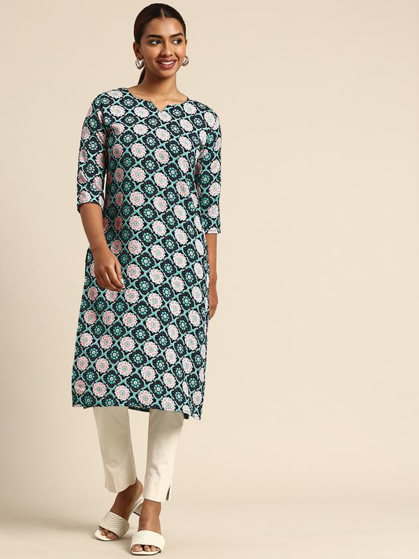 Image of JAKHANA Women's Crepe Printed Casual Straight Calf Length Round Nick Kurta Pack of 4