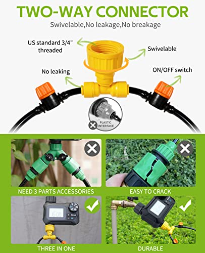 Hiraliy 65.6Ft/20M Automatic Drip Irrigation Kits With Garden Timer, 1/4" Blank Distribution Tubing And 4-Outlets Misting Watering Nozzles, Auto Plant Watering System For Patio Lawn, Watering Regularly By Timer #TOP3