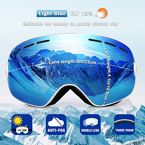 Image of EXP VISION Snowboard Ski Goggles Men Women Youth, Anti Fog OTG Winter Snow Goggles Spherical Detachable Lens (Dream blue)