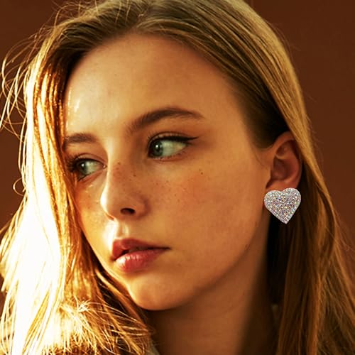 Heart Love AB Crystal Pave Clip On Gold Earrings for Women - PeriFairy Rhinestone Colorful Earrings Non Pierced Jewelry4