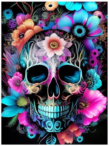 Image of Jasol Diamond Painting Kit, 40x30 Cms, Full Drill, 5D Crystals, Home Wall Decor Gift Set (Color Skull M45608)