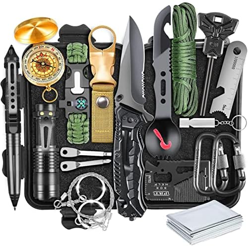 Survival Kit, Gifts for Men Dad Husband, Emergency Survival Gear and Equipment 19 in 1, Fishing Hunting Birthday for Men, Camping Accessories, Cool Gadget, Camping Essentials