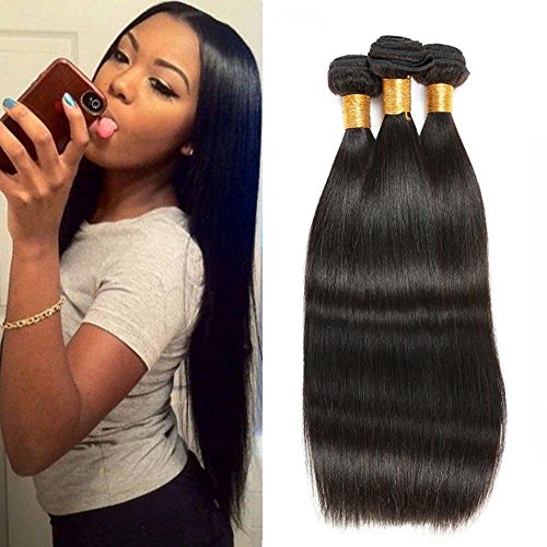 Sunwell Weave Hair Human Bundles of Brazilian Hair Extensions Human Hair Bundles Silky Straight Natural Color (12 14 16inch)