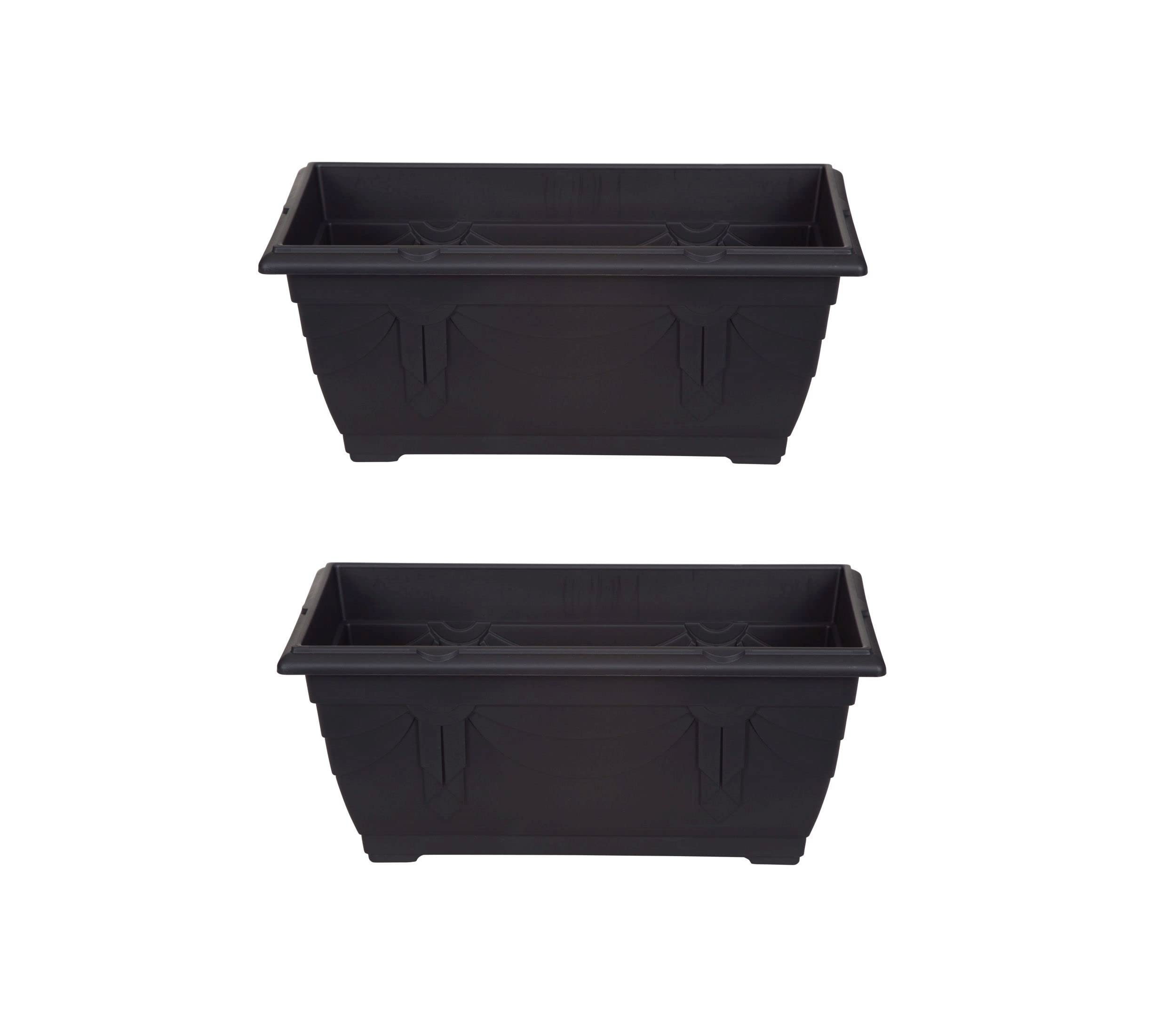 B&Q -  2 X 40Cm Small Plastic Venetian Window Box Trough Planter Pot Black Colour