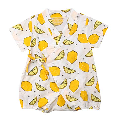 Binwwede Baby Girls Kimono Robe Newborn Romper Fruit Printed Cotton Short Sleeve Japanese Pajamas 0-24M (0-6 M, Yellow)