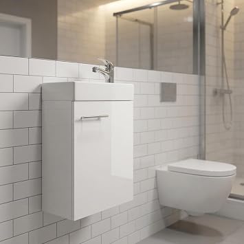400mm Wall Hung Vanity Unit with Wash Basin, Storage Cabinet   Gloss White Bathroom Sink Furniture