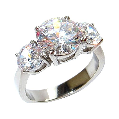 Ah! Jewellery Free Engraving! 4.70ct Simulated Diamonds 3 Stone Anniversary Past - Present - Future Genuine Stainless Steel White Gold Ring. Never Tarnish. Stamped 316L. Outstanding Quality.