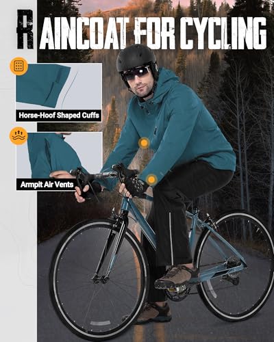 Image of 33,000ft Men's Rain Jacket Waterproof Cycling Running Packable Raincoat with Hood Lightweight Windbreaker with Mesh Lining