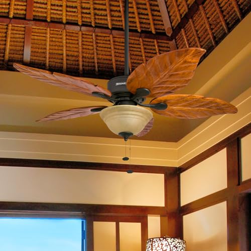 Honeywell Ceiling Fans Sabal Palm, 52 Inch Tropical LED Ceiling Fan with Light, Pull Chain, Dual Mounting Options, Hand Carved Solid Wood Blades - 50204-01 (Bronze) thumbnail 4