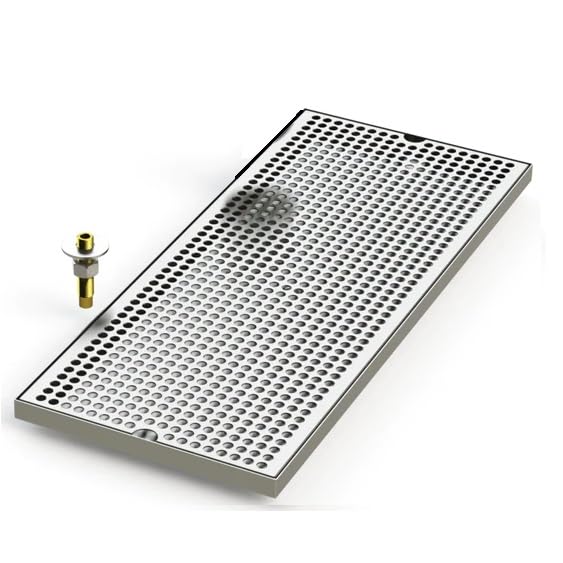 Surface Mount Drip Tray with Perforated Screen and Center Drain - 24" x 10" - Brushed Stainless Steel