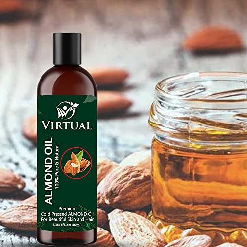 Image of VIRTUAL Pure Almonds Essential Oil For Stronger Hair, Body Skin Care, Moisturizing Dry Skin, Eyelash & Nails Cold Pressed Oil With No Mineral & Silicones