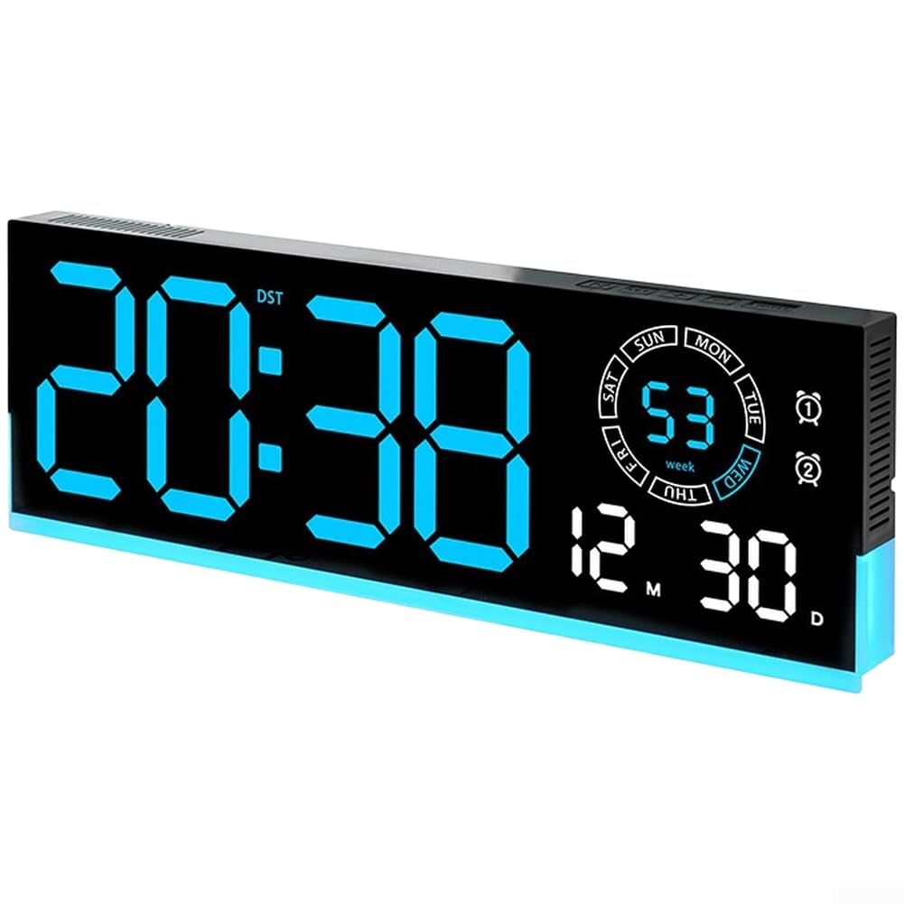 Reloj de pared digital sin ruidos molestos con alarma dual y calendario