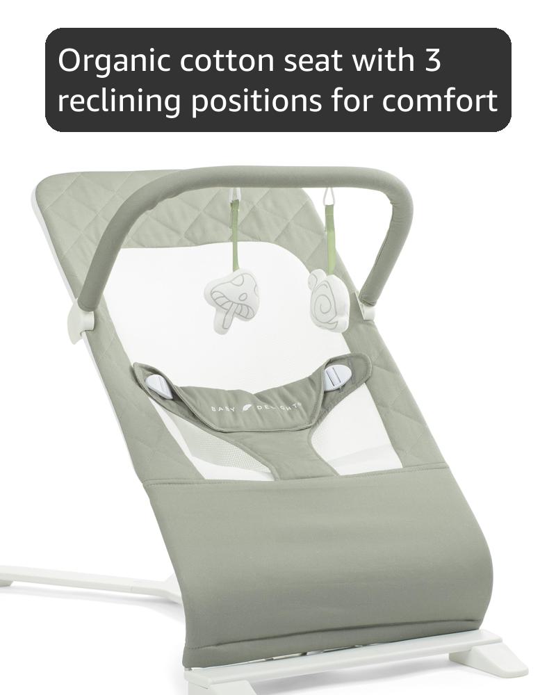 Baby Delight Alpine Deluxe Portable Baby Bouncer | Infant | 0-6 Months | 100% GOTS Certified Organic Cotton Fabric | Organic Sage