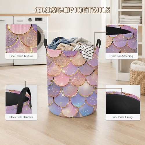Image of Pastel Mermaid Laundry Hamper, Scale Glitter Laundry Baskets, Waterproof Oxford Cloth for Room /Bathroom /Bedroom /Dormitories 16x20.8 Inch