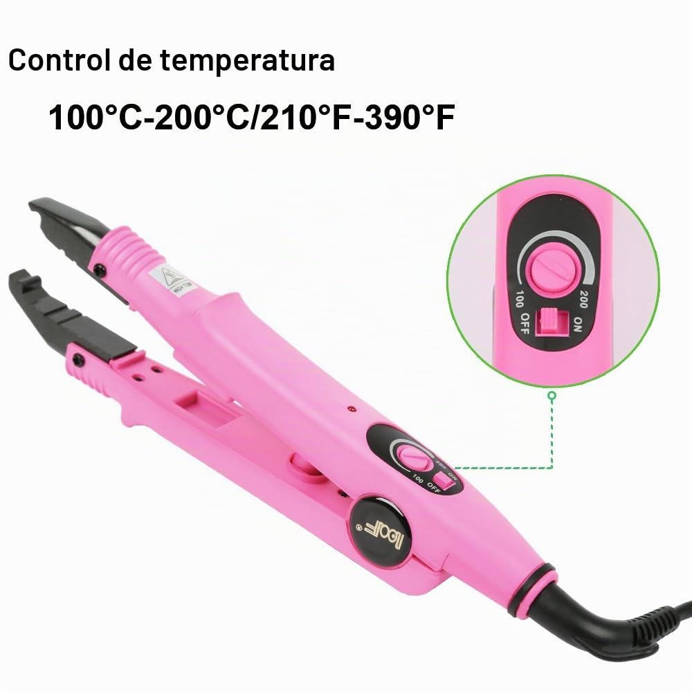 Qliver Plancha de Calor Profesional para la Extensión del Pelo de Las Extensiones de Cabello de Hierro (Rosa)